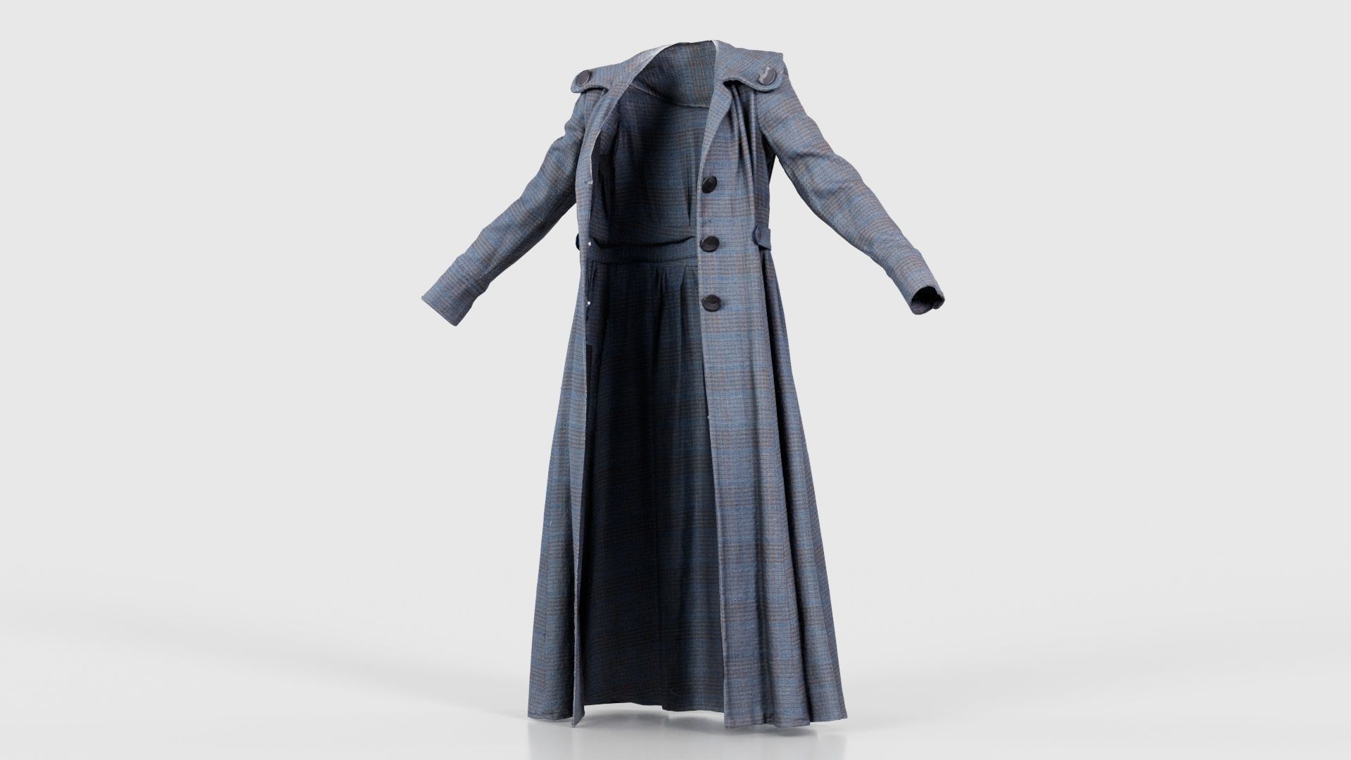 Elegant Button Coat Open Low-poly 3D model_26