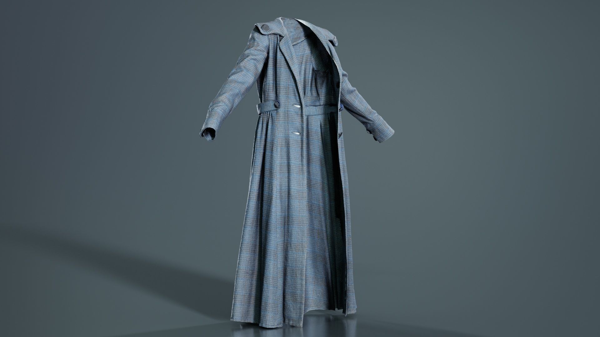 Elegant Button Coat Open Low-poly 3D model_8