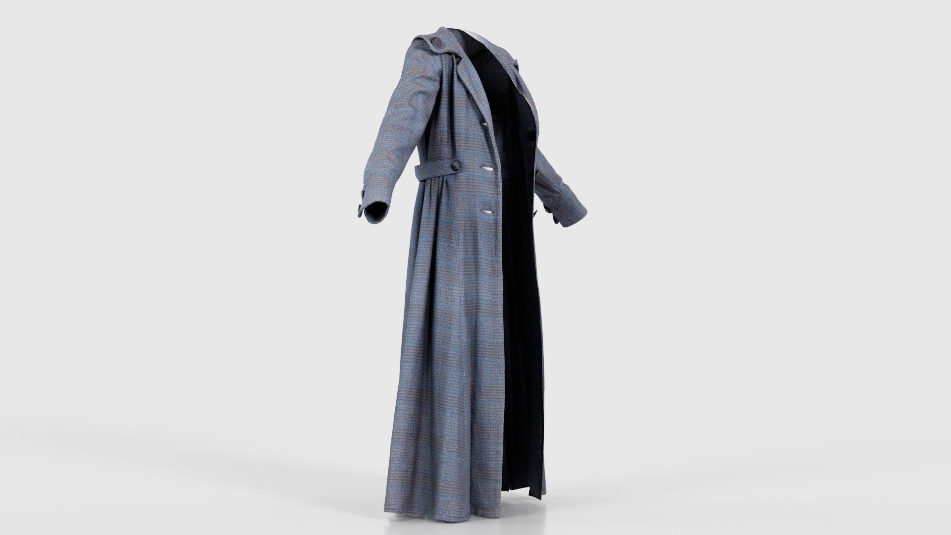 Elegant Button Coat Open Low-poly 3D model_17