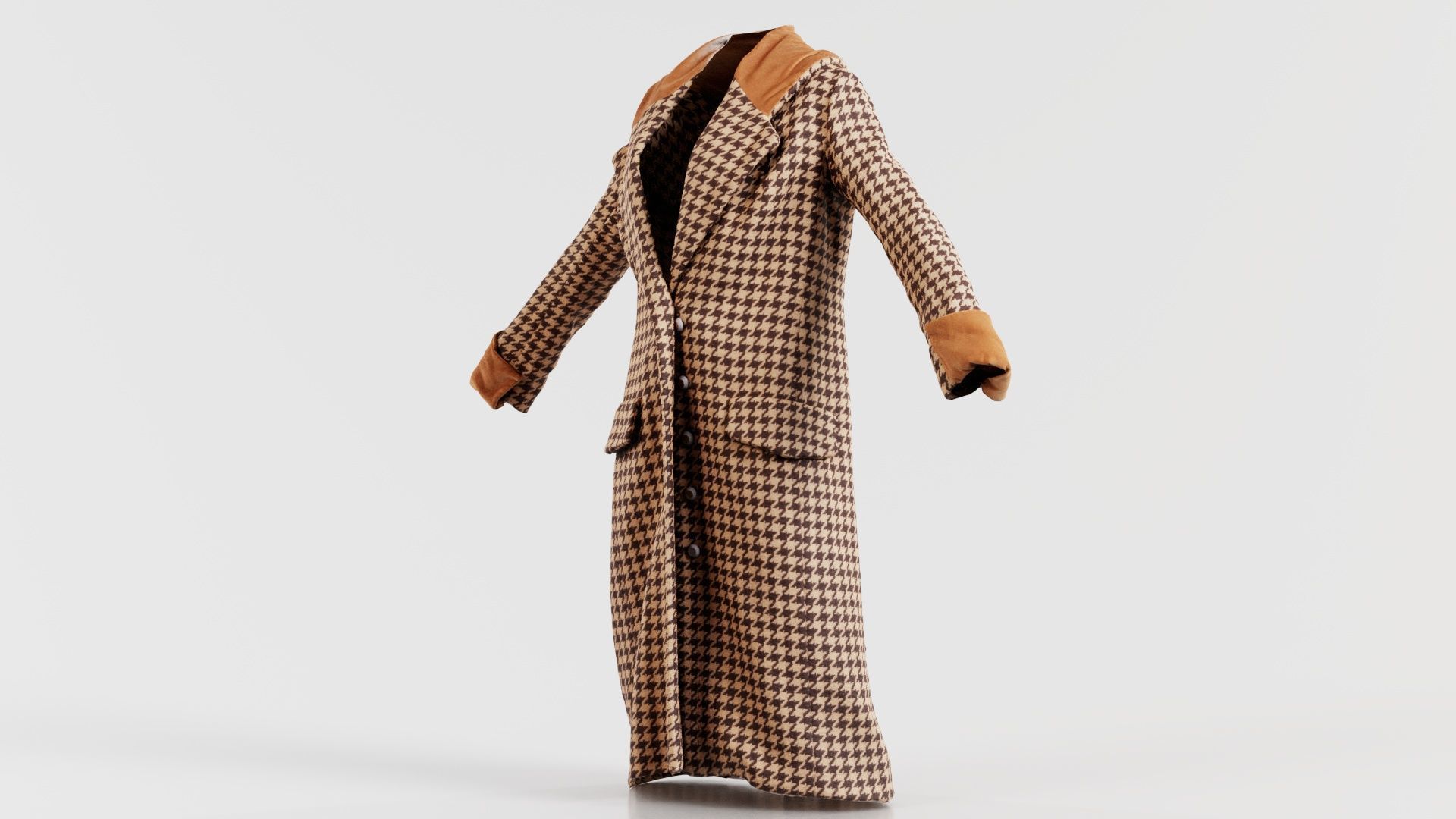 Houndstooth Coat Closed Low-poly 3D model_3