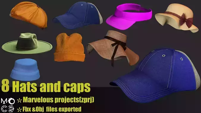 Hat and cap pack 3D model