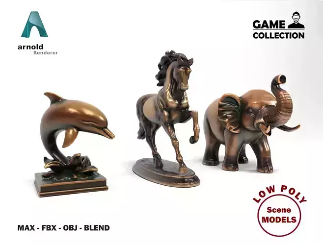 Animal metal figures Low-poly 3D model