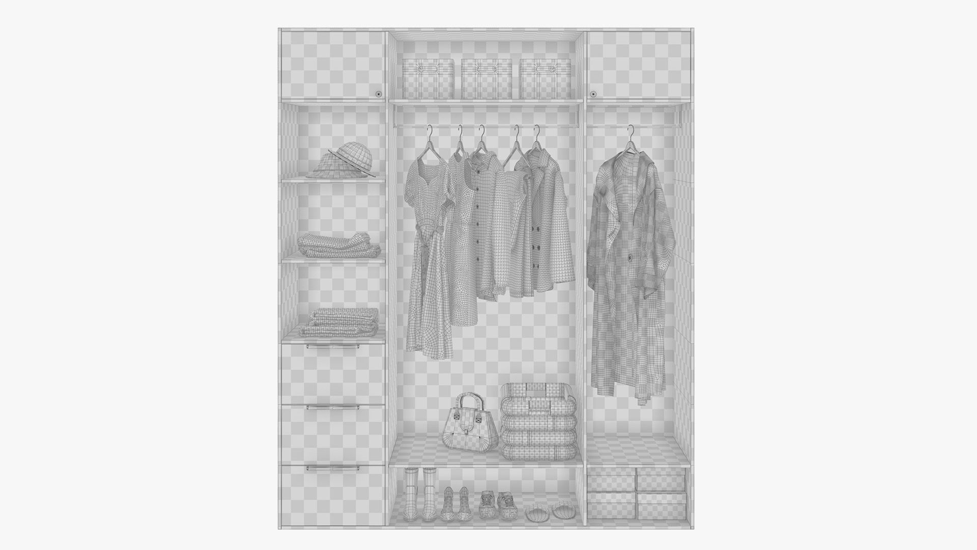 Wardrobe with womens clothes 3D model_6