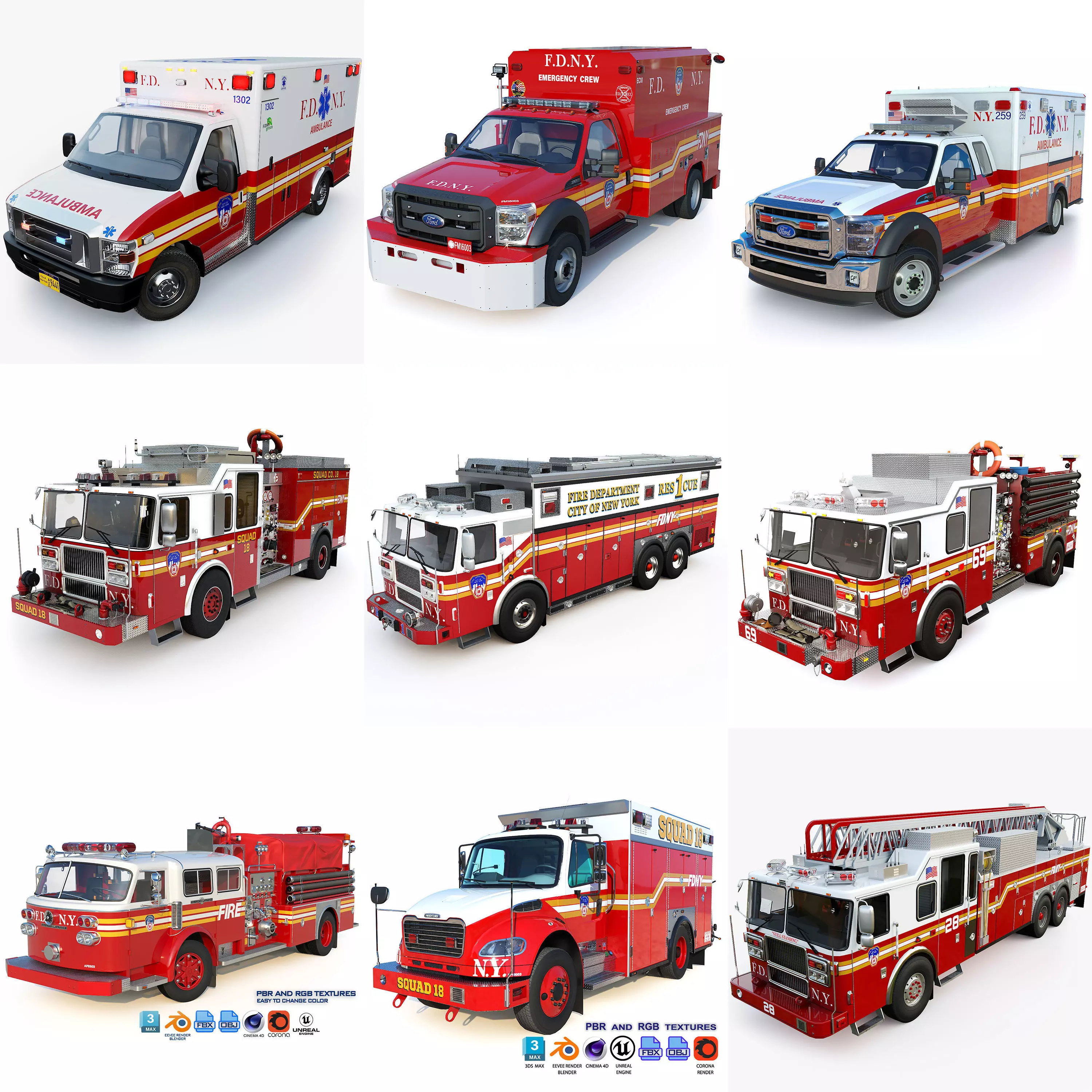 FDNY emergency trucks 3D Model Collection_0