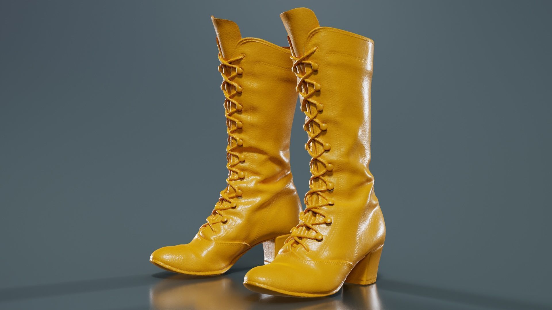 Laced Velvet Boot Low-poly 3D model_12