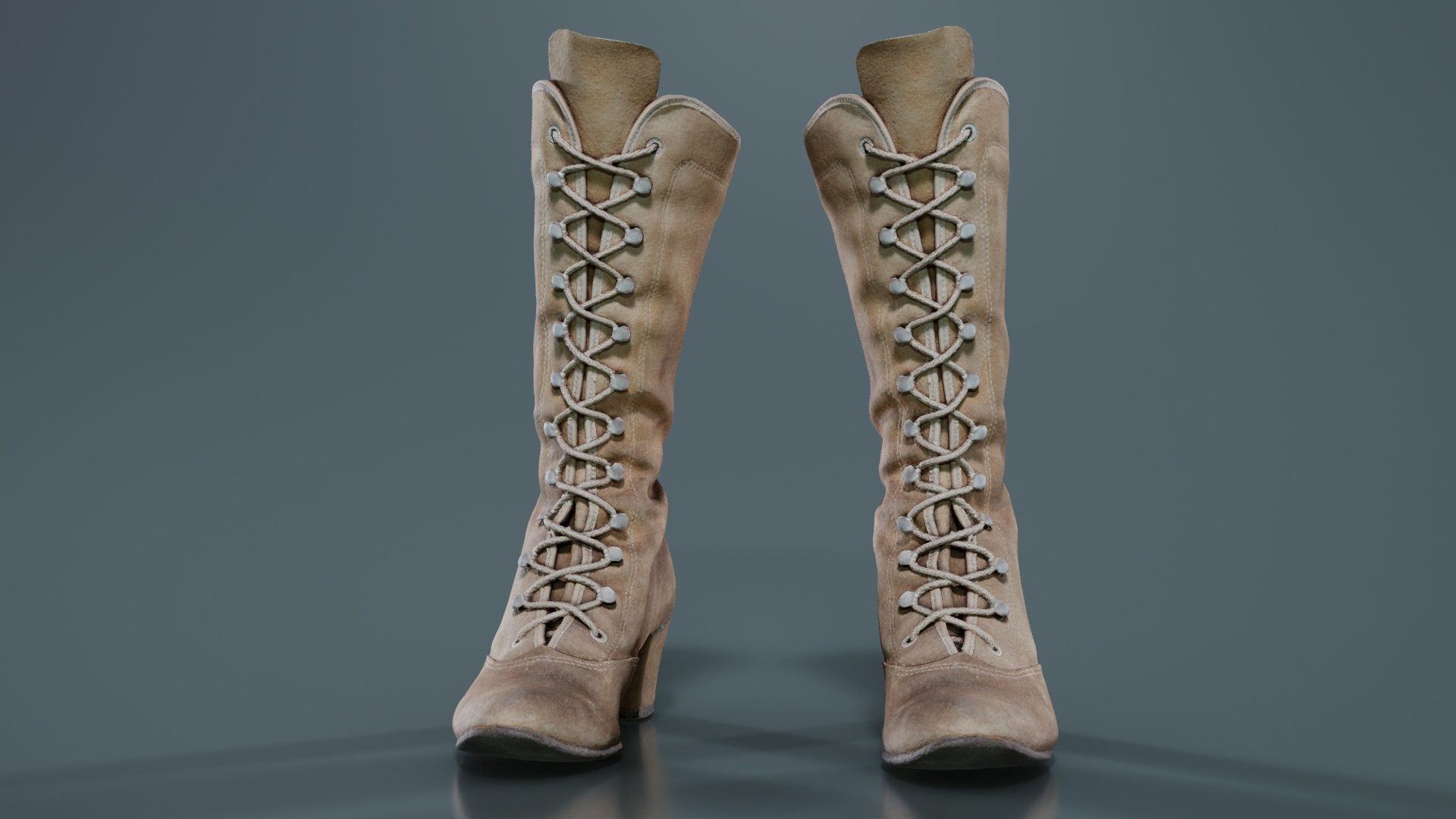 Laced Velvet Boot Low-poly 3D model_7
