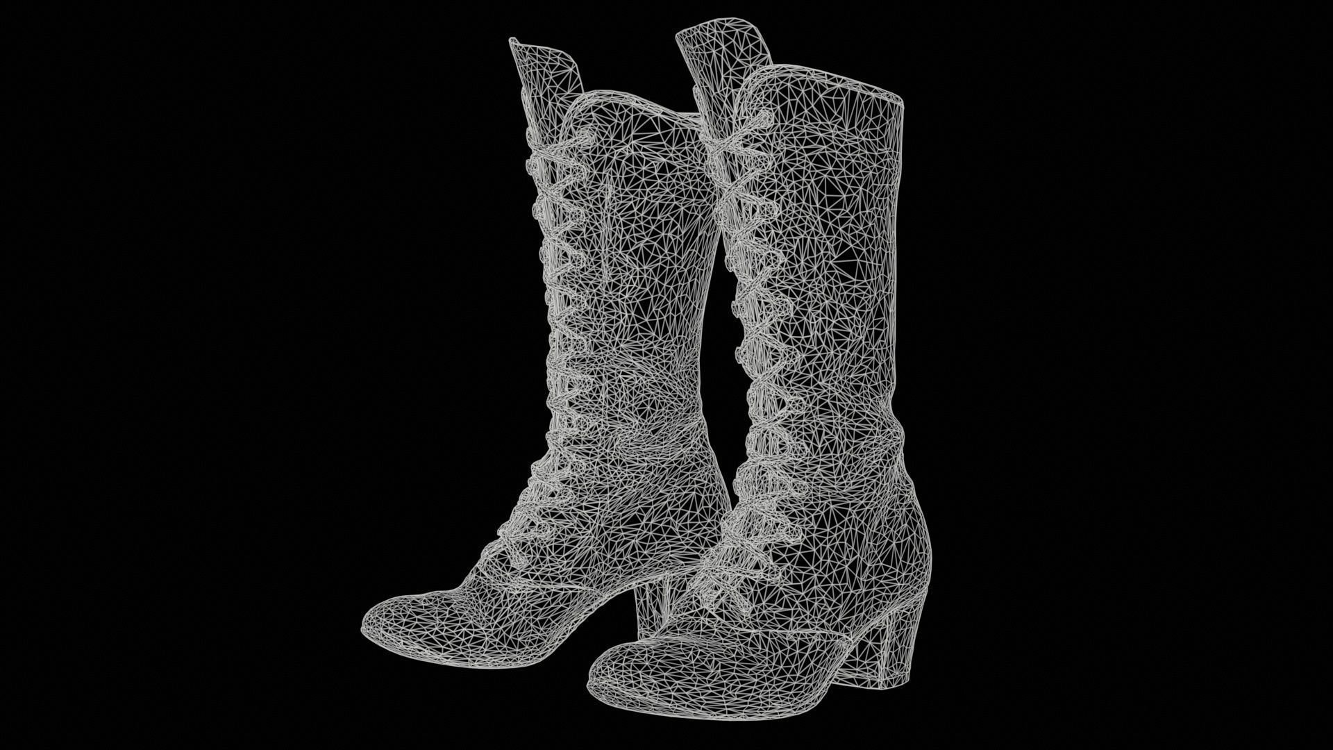 Laced Velvet Boot Low-poly 3D model_11