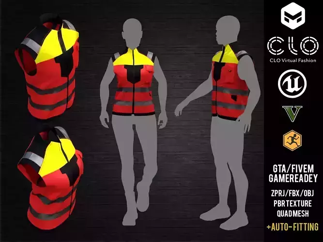 DX4 Hi-Vis Softshell Gilet   Unisex Orange-Black Vest  Game  3D model