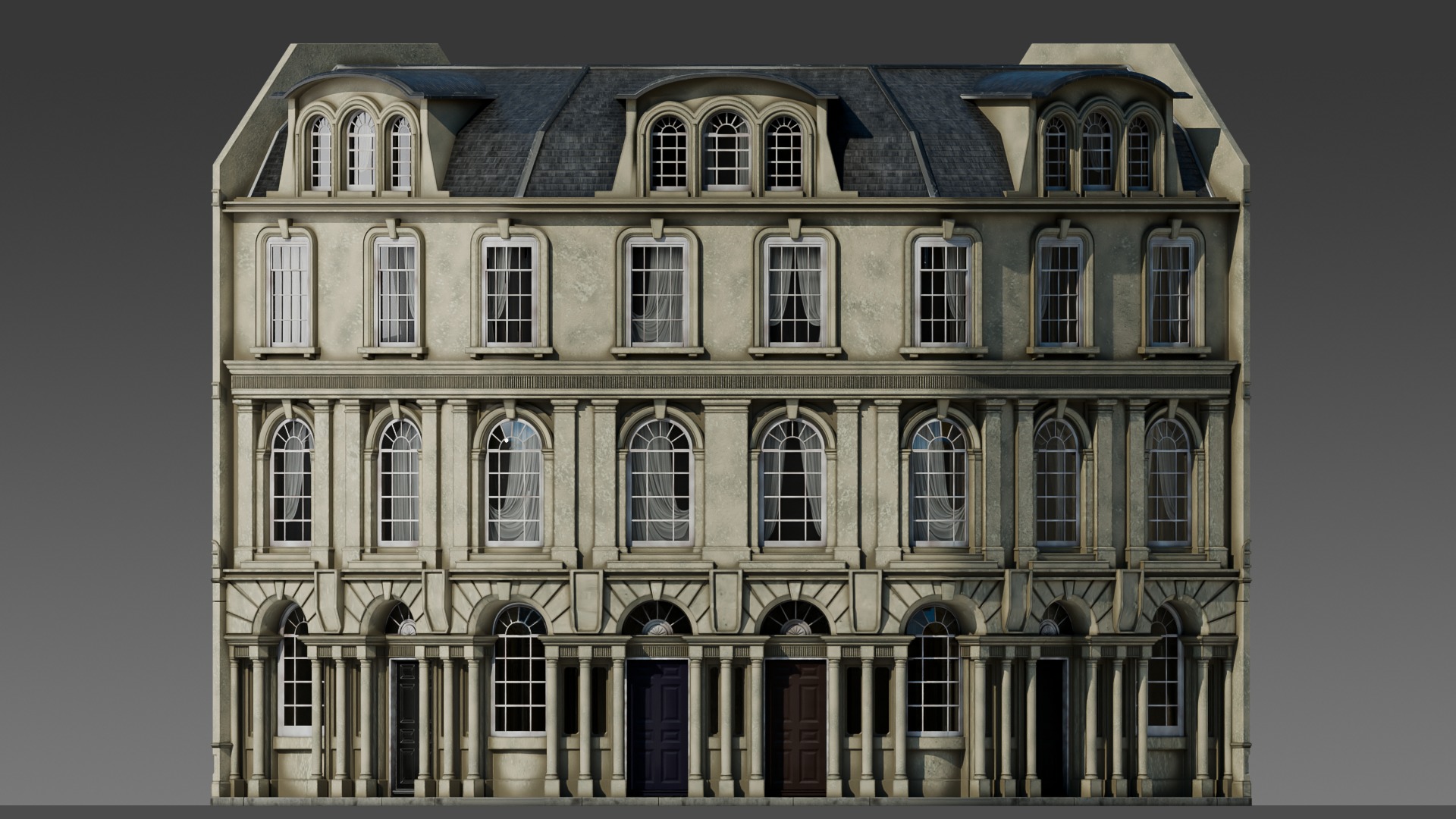 European Apartment Building Modular Set 3D model_5