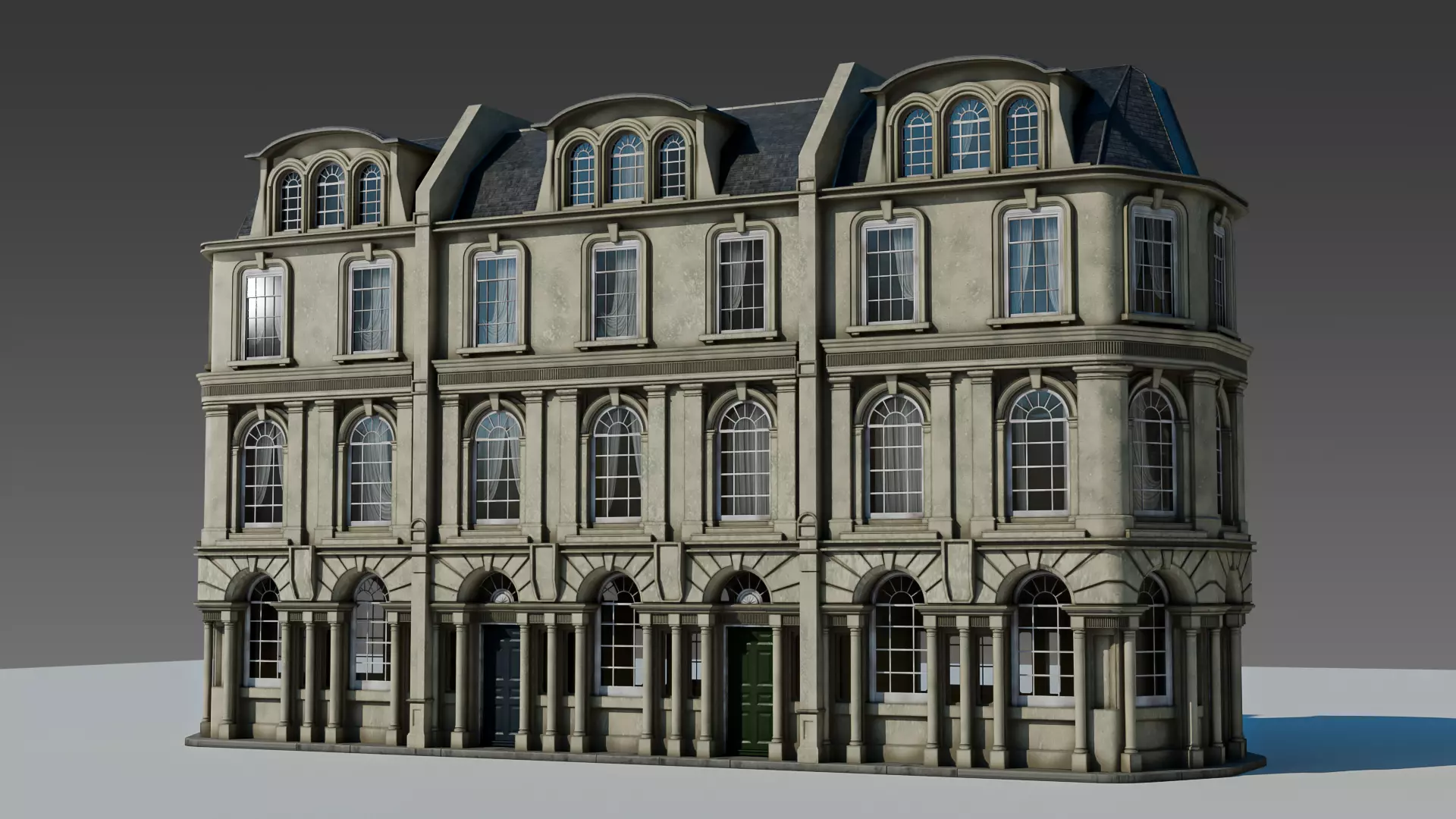 European Apartment Building Modular Set 3D model_0