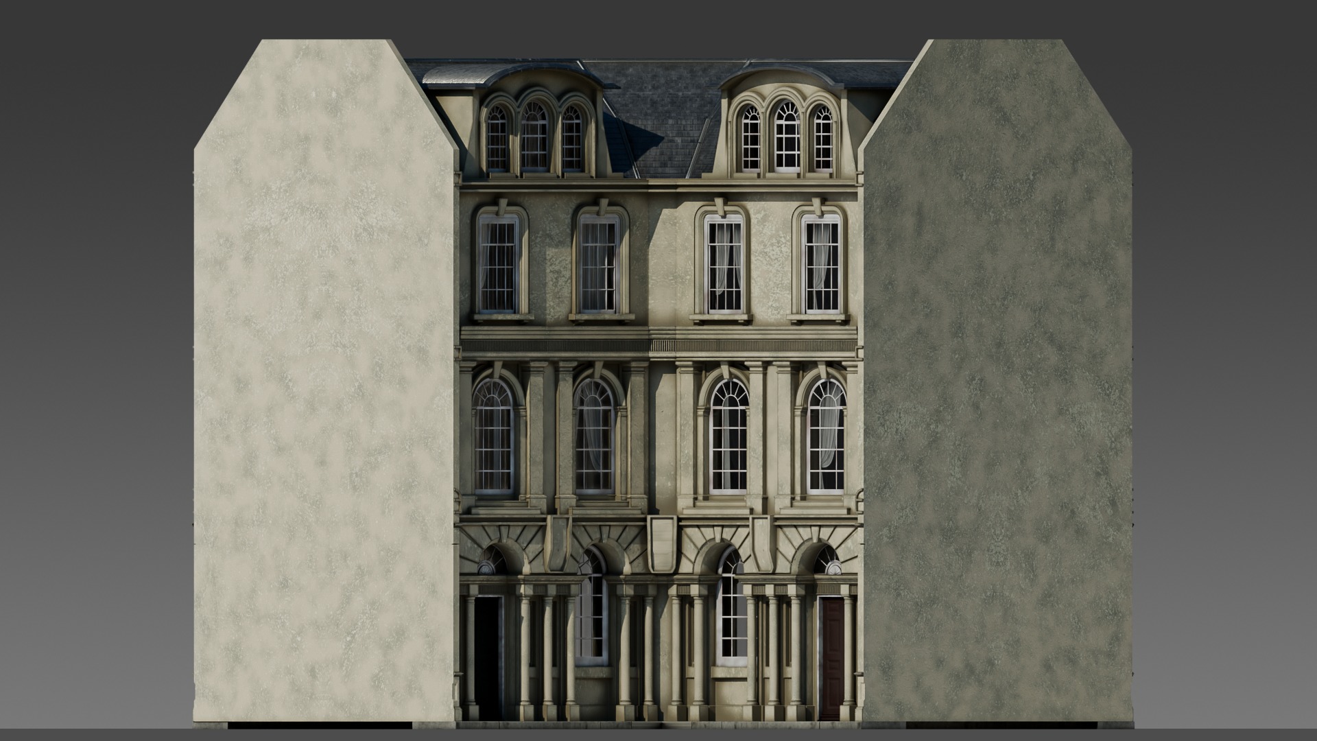 European Apartment Building Modular Set 3D model_9