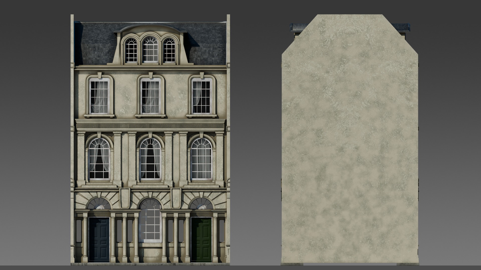 European Apartment Building Modular Set 3D model_3