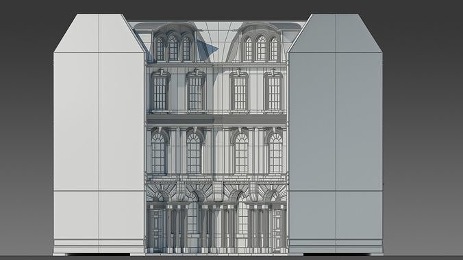 European Apartment Building Modular Set 3D model 7