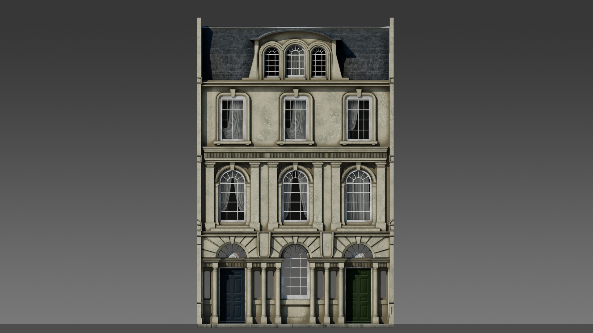 European Apartment Building Modular Set 3D model_2