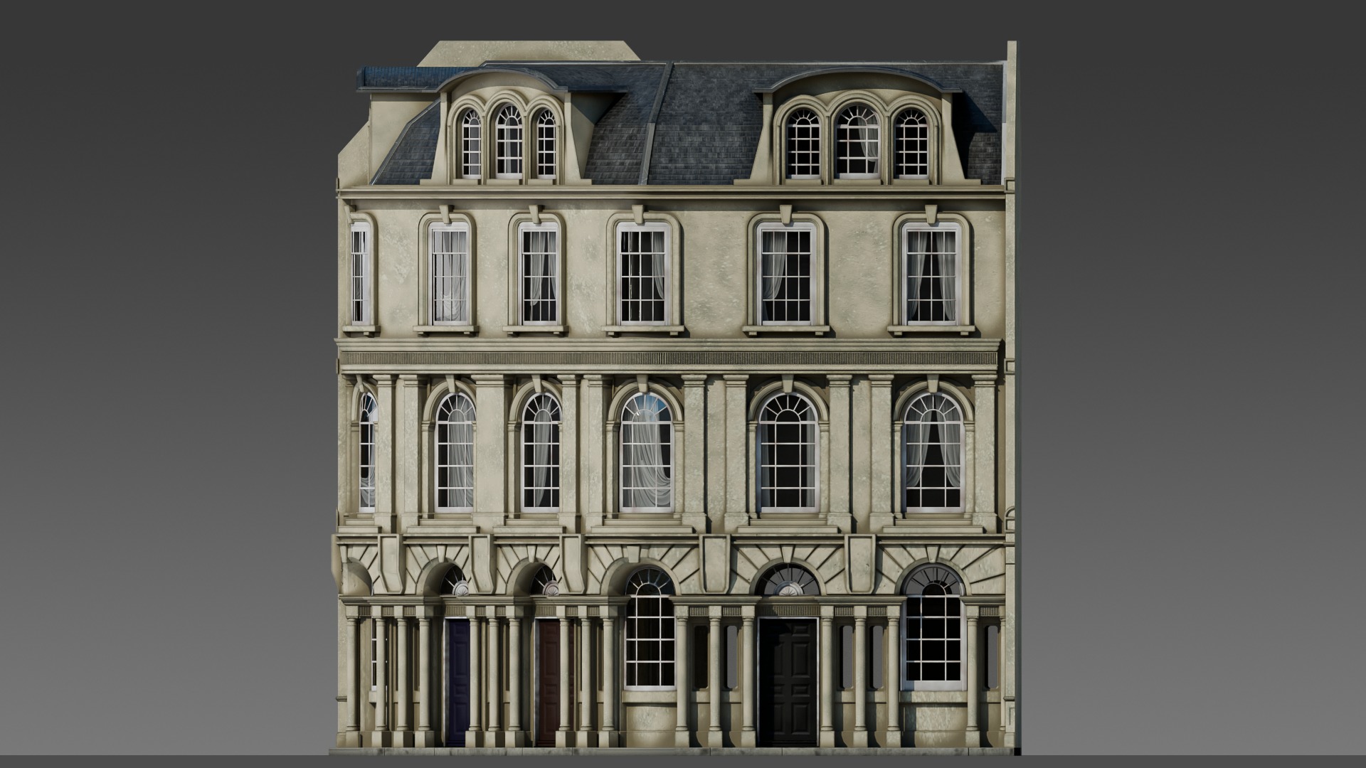 European Apartment Building Modular Set 3D model_4