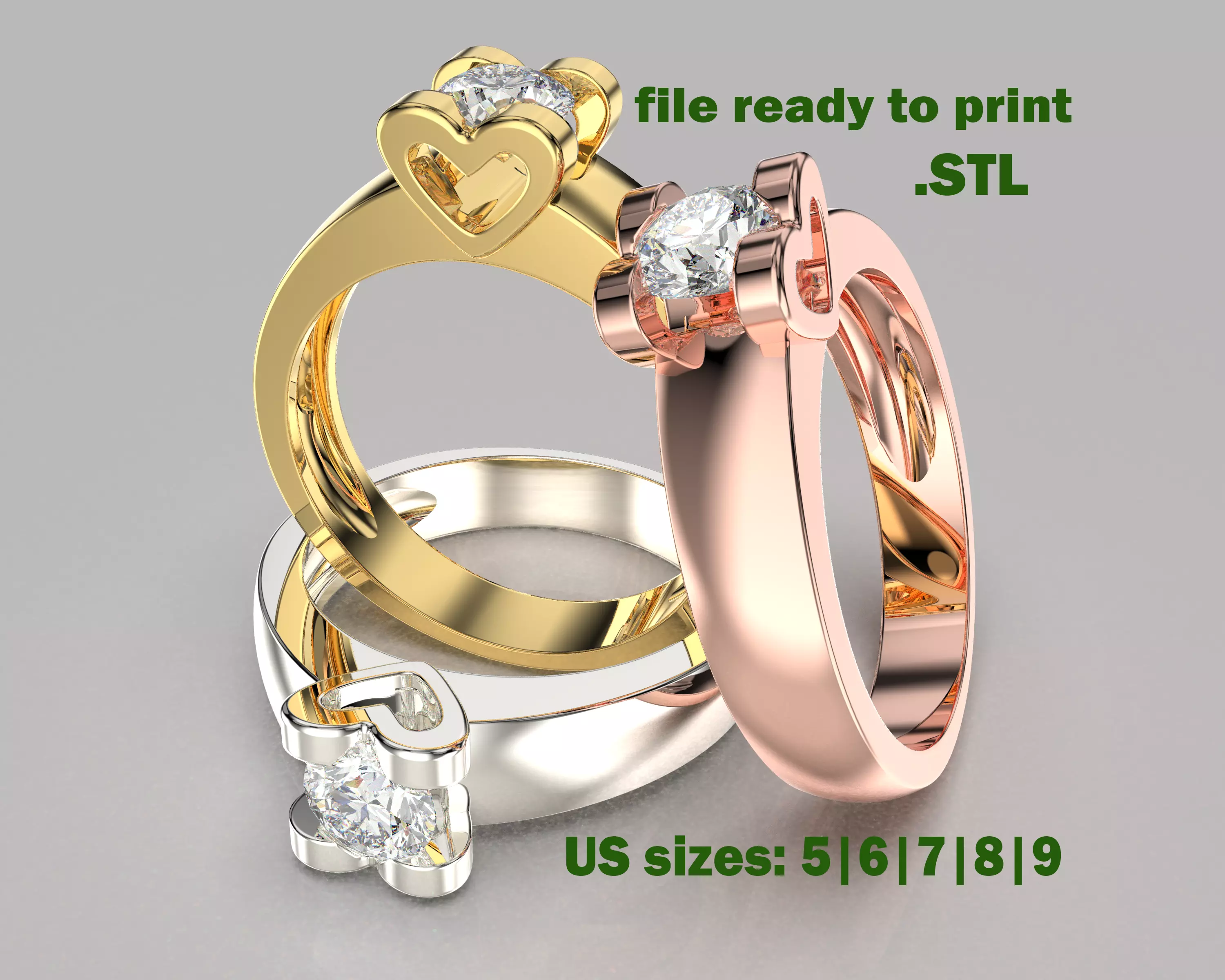 Engagement SOL Heart ring - Stone- 04 ct- 5mm - printable STL 3D print model