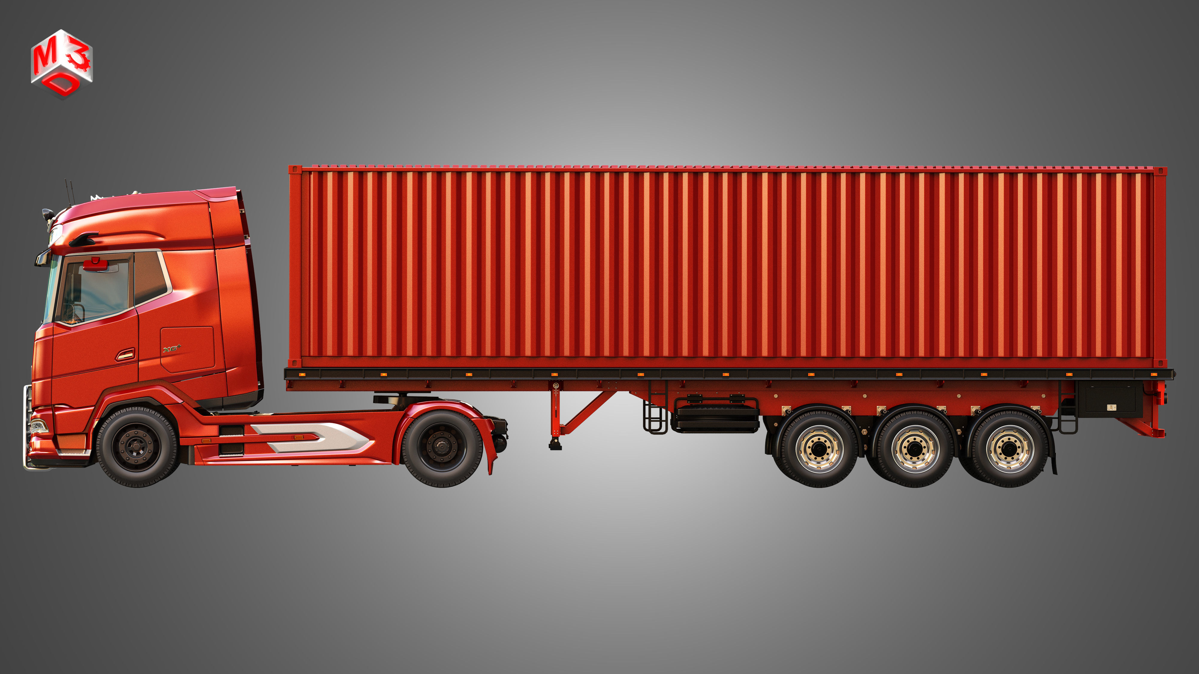 XG 530 Truck with 3-Axle Container Trailer 3D model_4