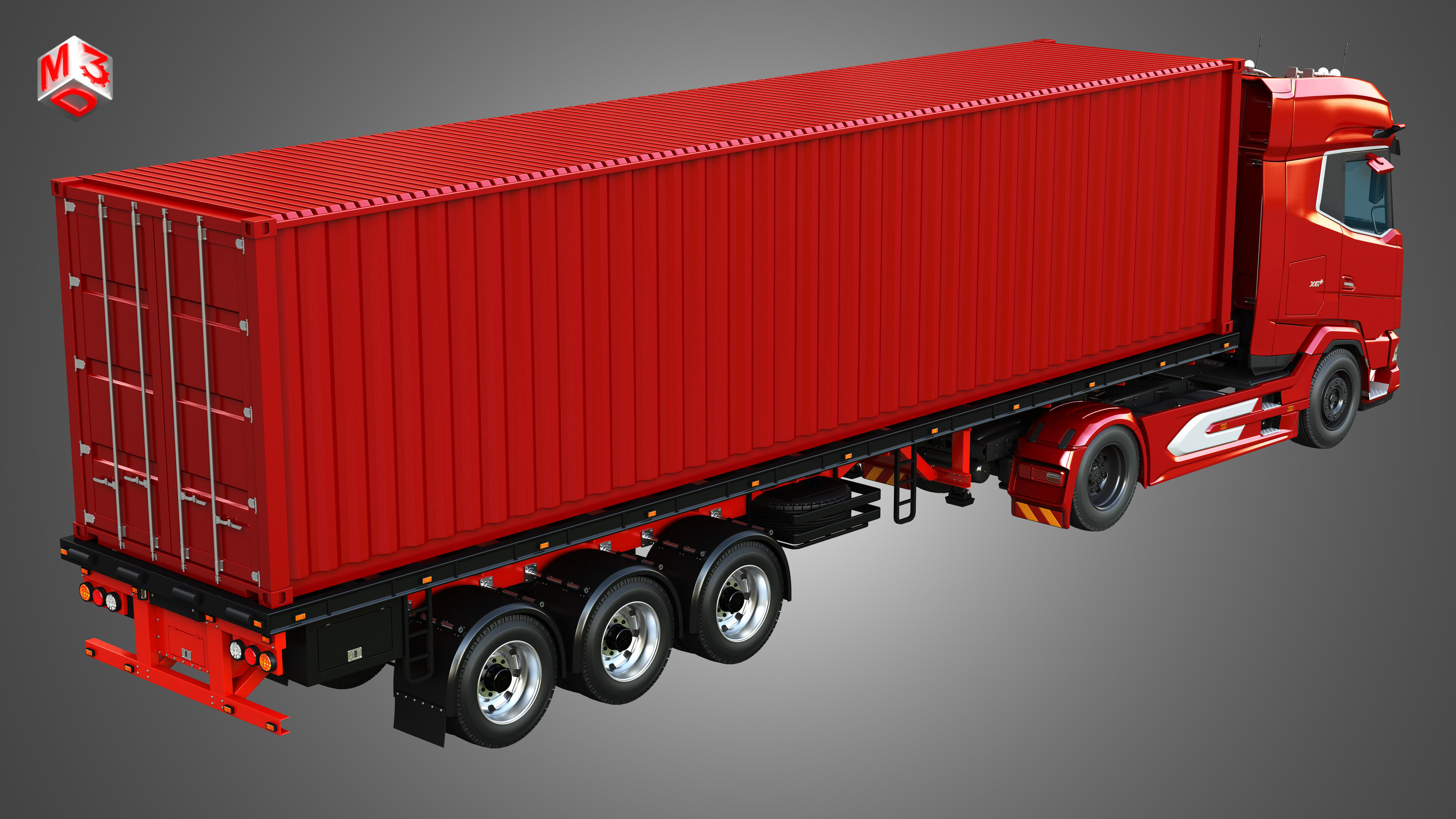 XG 530 Truck with 3-Axle Container Trailer 3D model_7