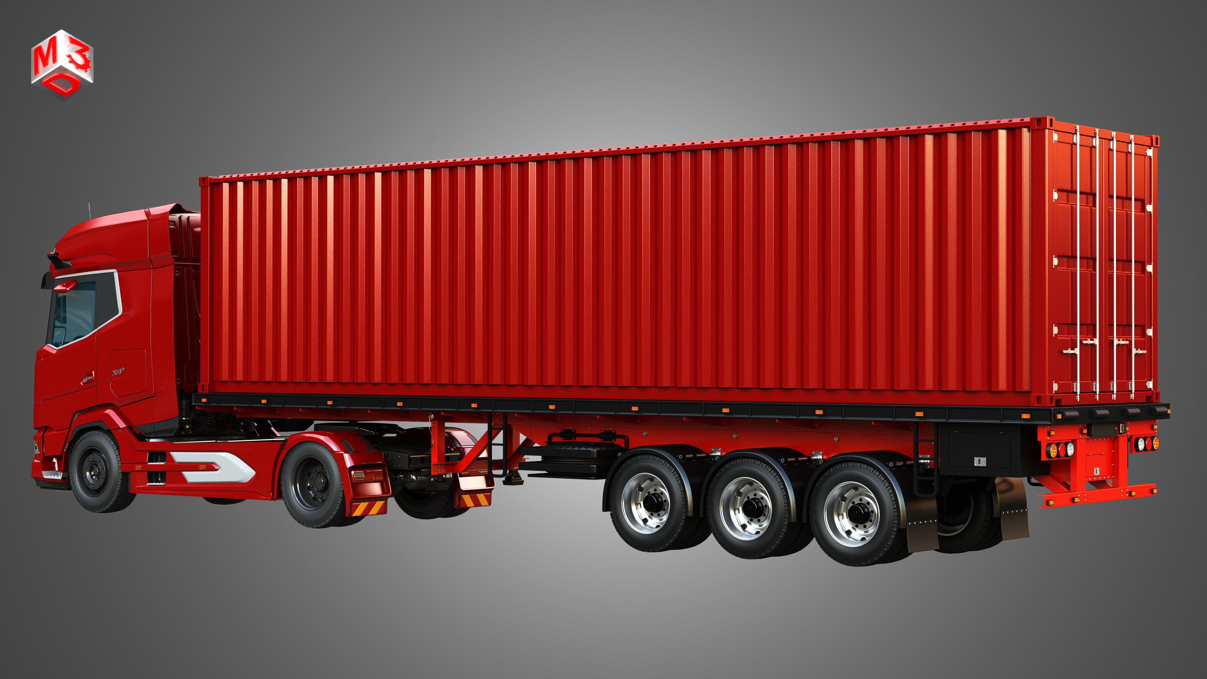XG 530 Truck with 3-Axle Container Trailer 3D model_3