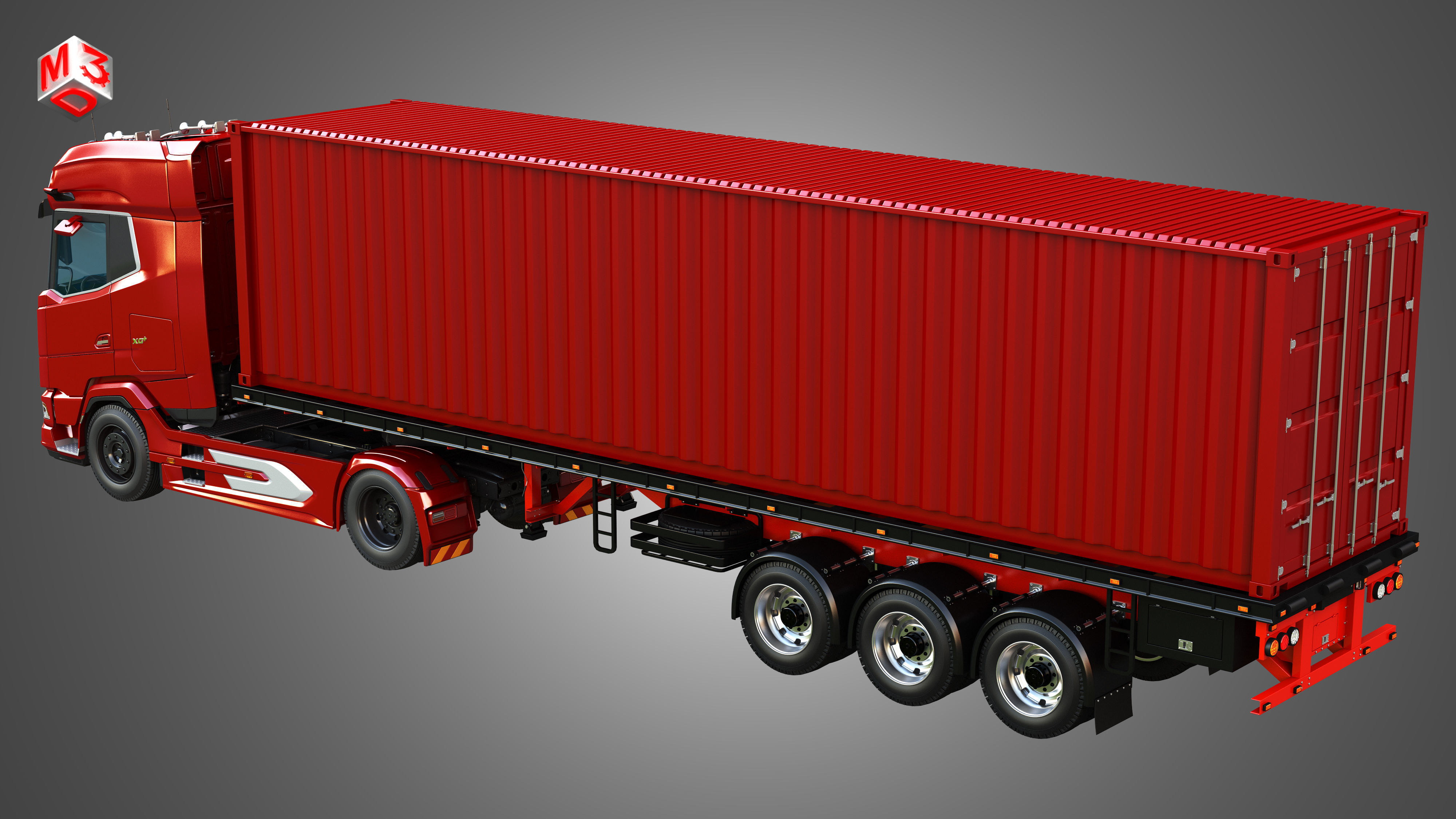 XG 530 Truck with 3-Axle Container Trailer 3D model_9