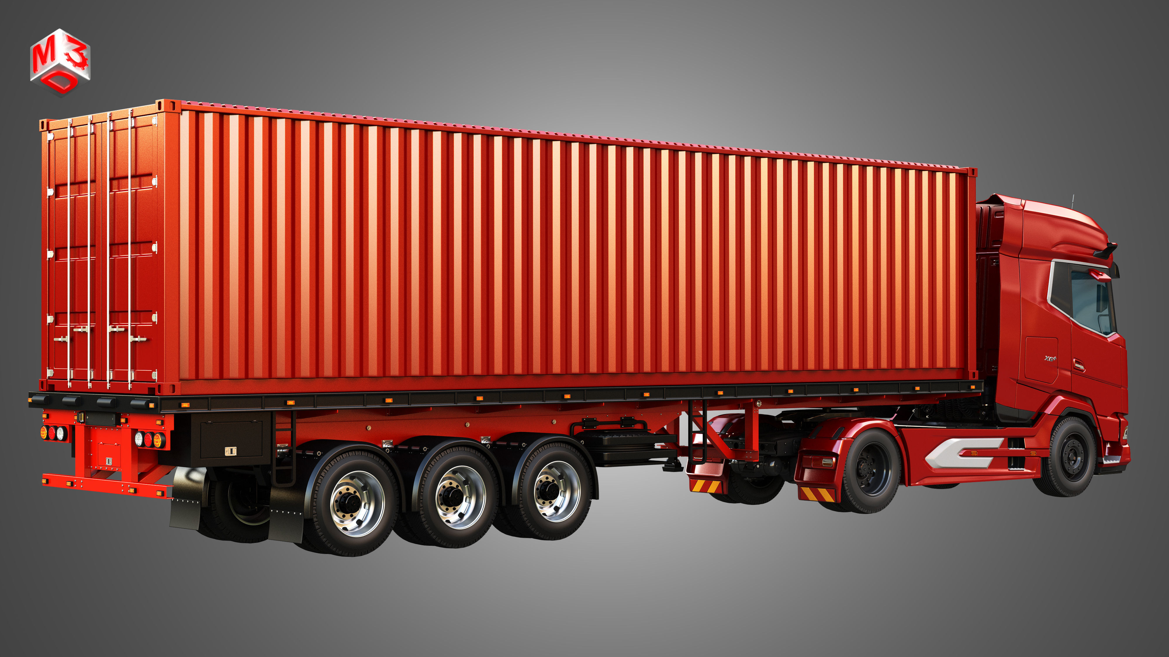XG 530 Truck with 3-Axle Container Trailer 3D model_1