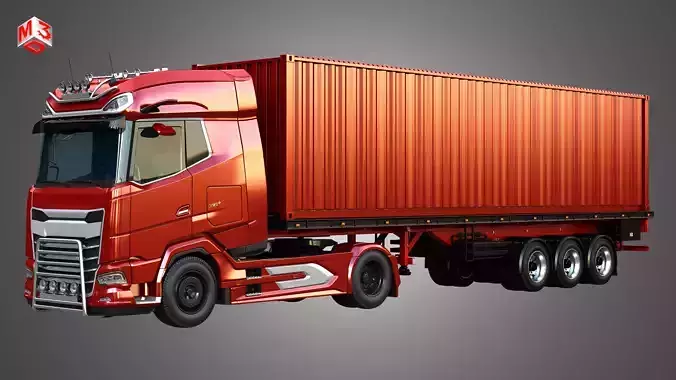 XG 530 Truck with 3-Axle Container Trailer 3D model