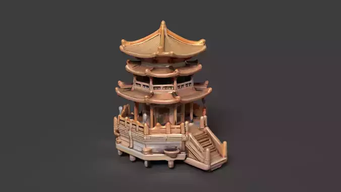 Chinese ancient tower  Low-poly 3D model