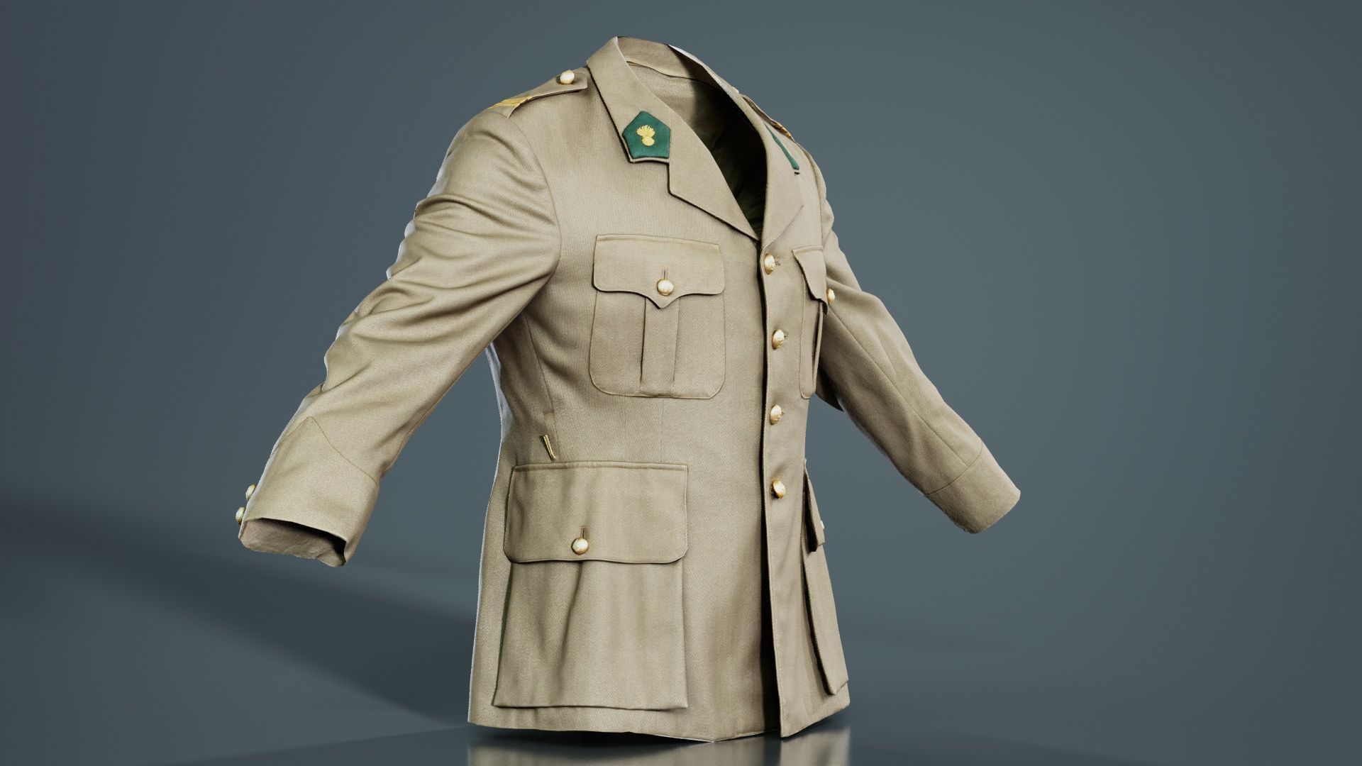 Army Jacket Low-poly 3D model_8