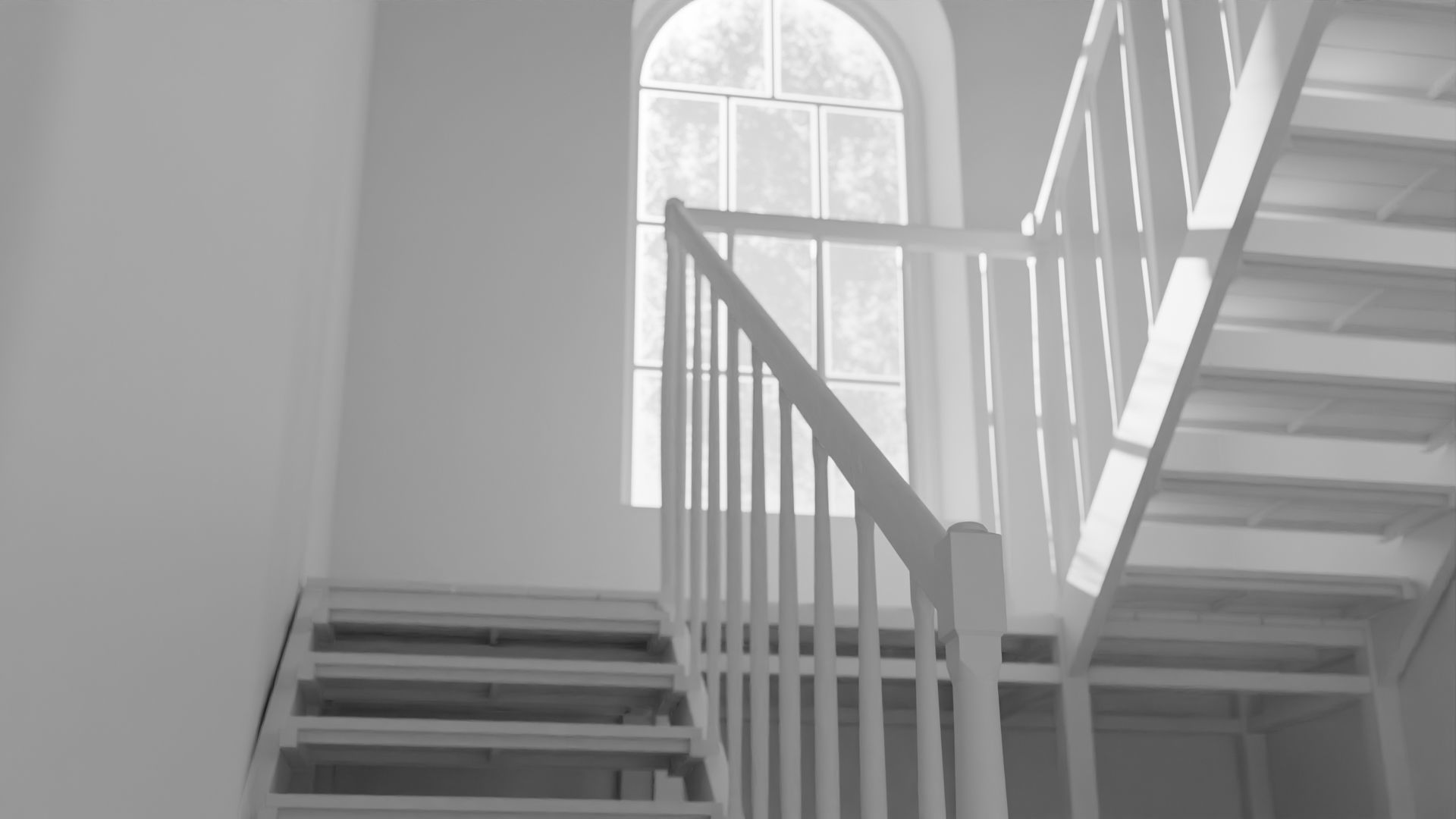 Old large room with a window and staircase Low-poly 3D model_12