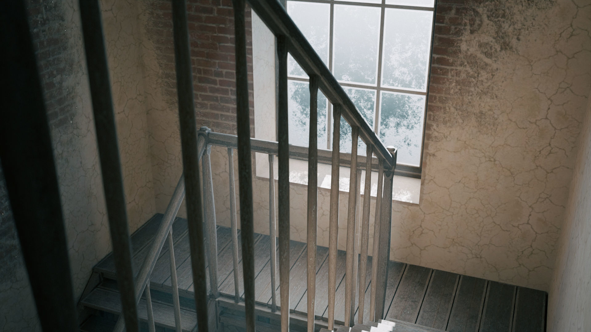 Old large room with a window and staircase Low-poly 3D model_13