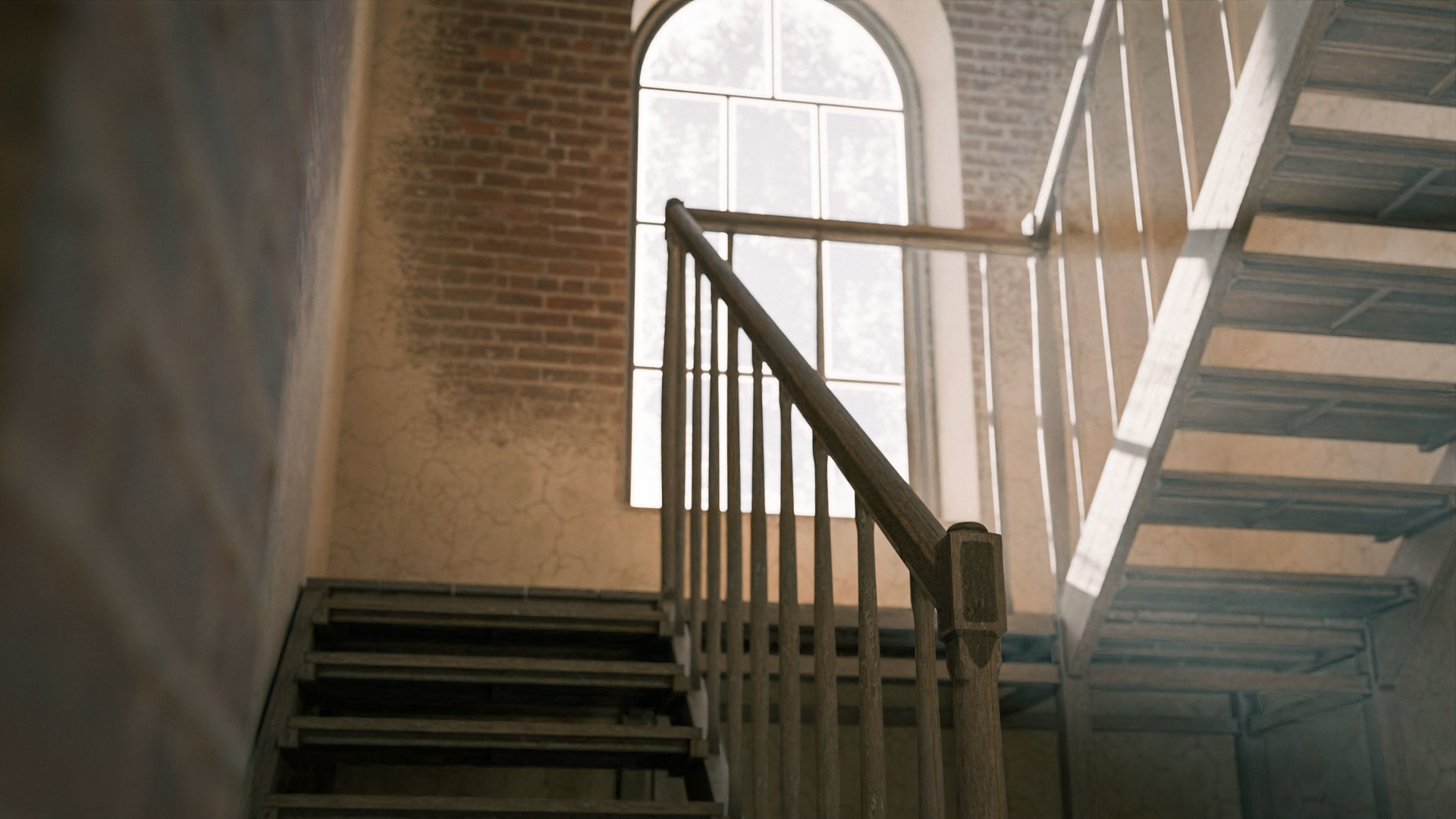 Old large room with a window and staircase Low-poly 3D model_11