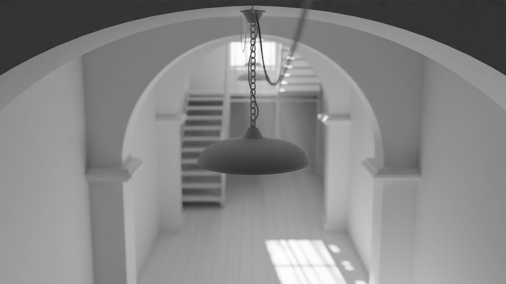 Old large room with a window and staircase Low-poly 3D model_4