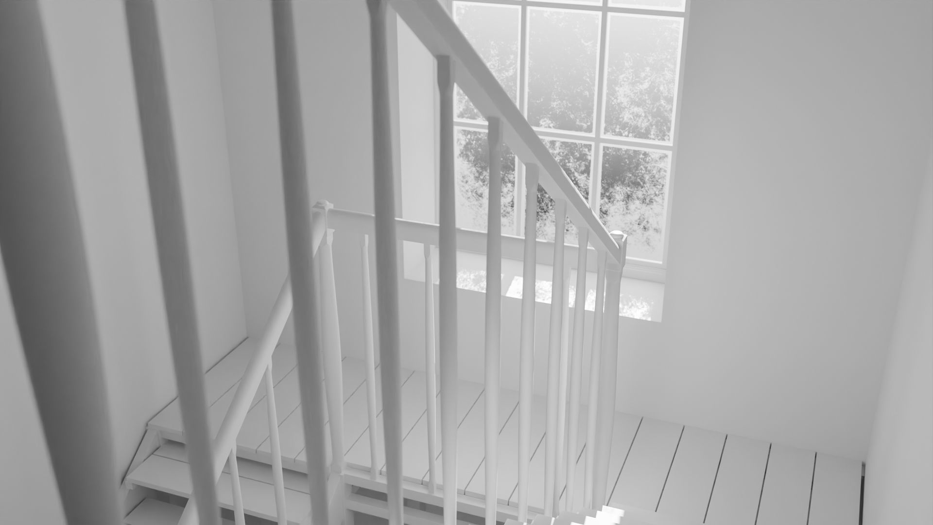 Old large room with a window and staircase Low-poly 3D model_14