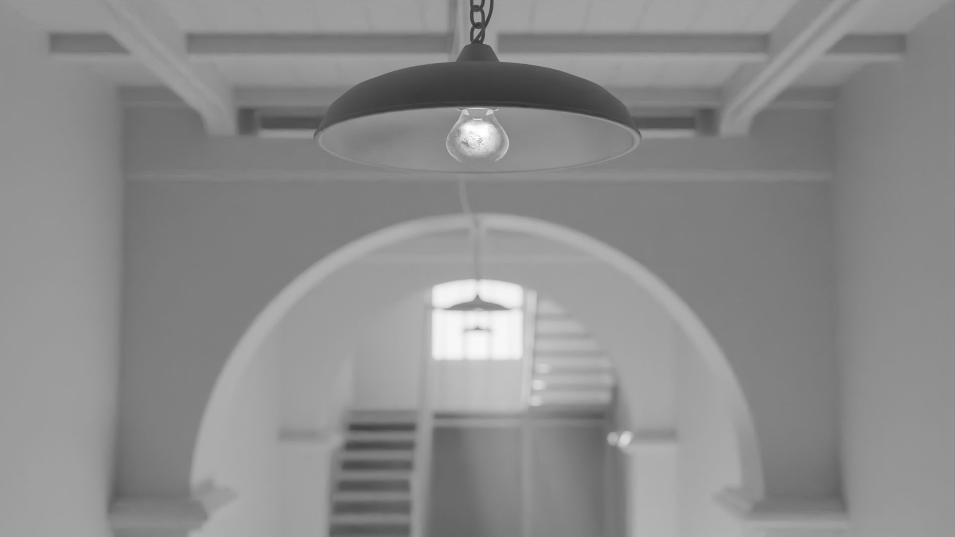 Old large room with a window and staircase Low-poly 3D model_6