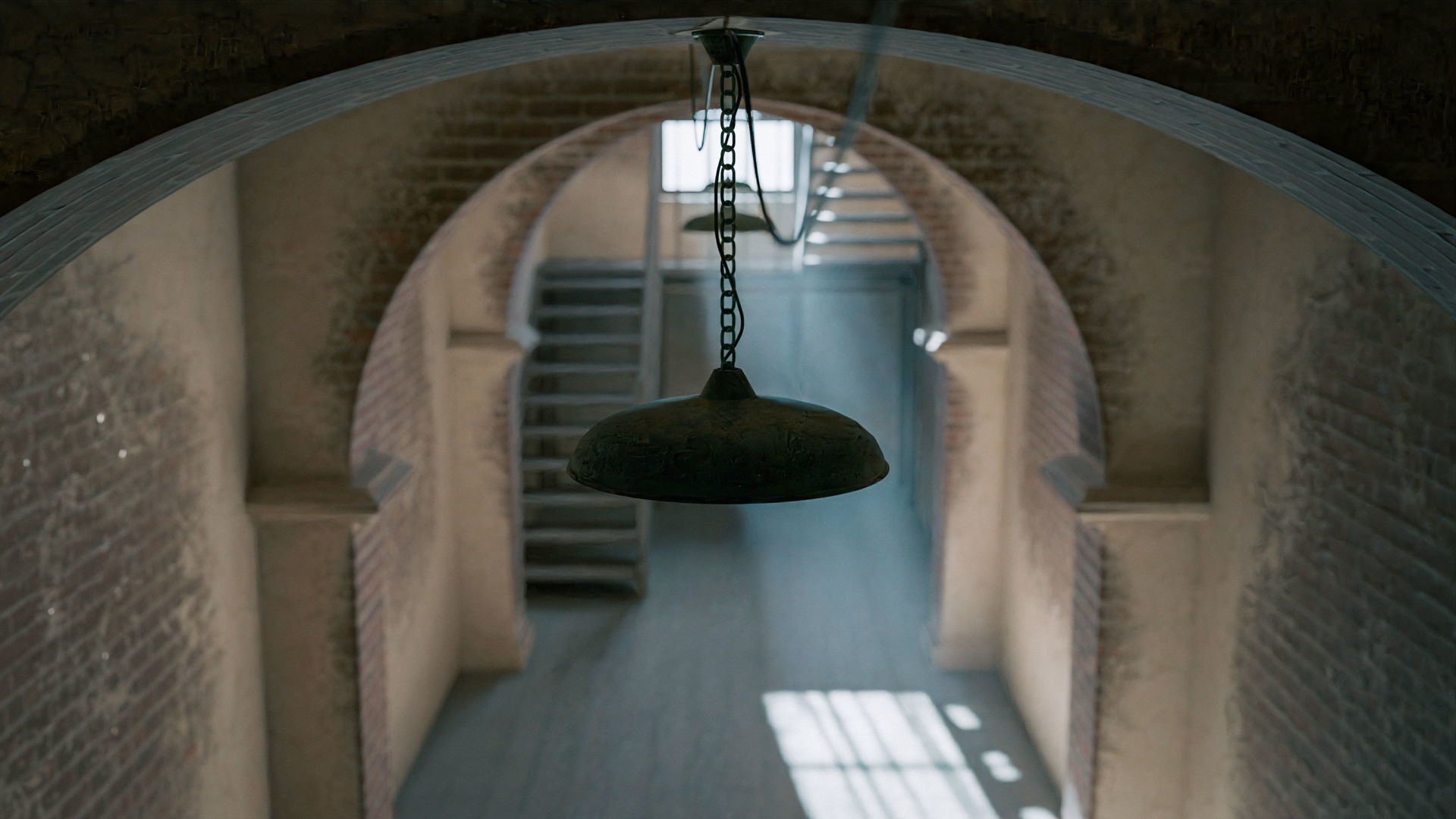 Old large room with a window and staircase Low-poly 3D model_3