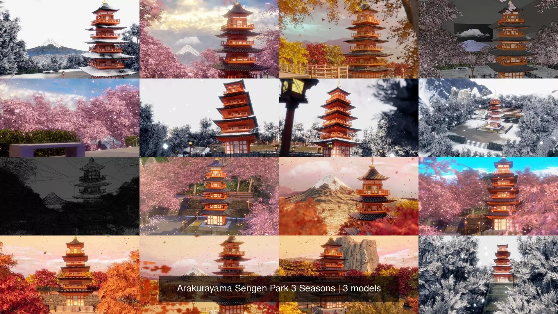 Arakurayama Sengen Park 3 Seasons 3D Model Collection_0