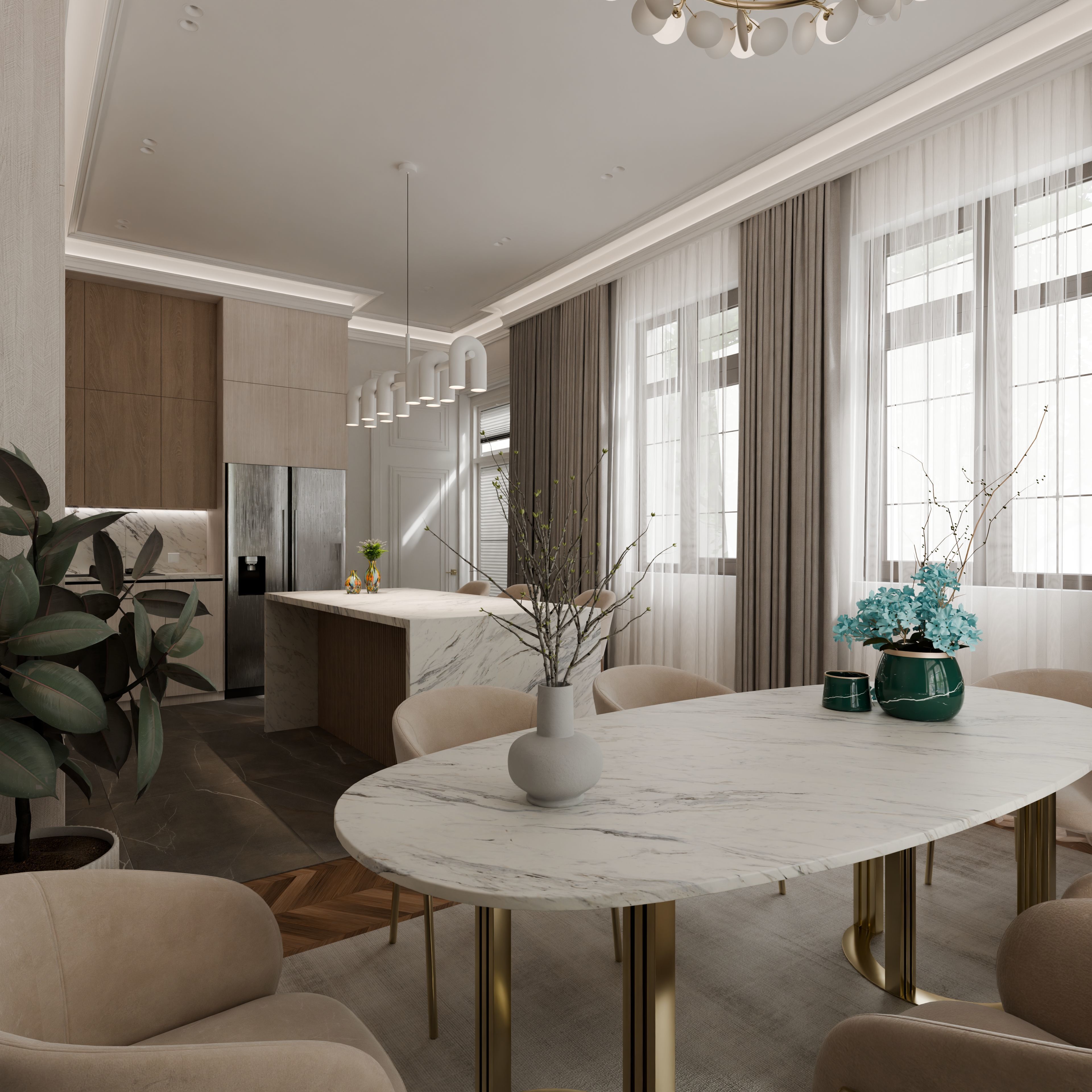 Neoclassical kitchen 3D model_1