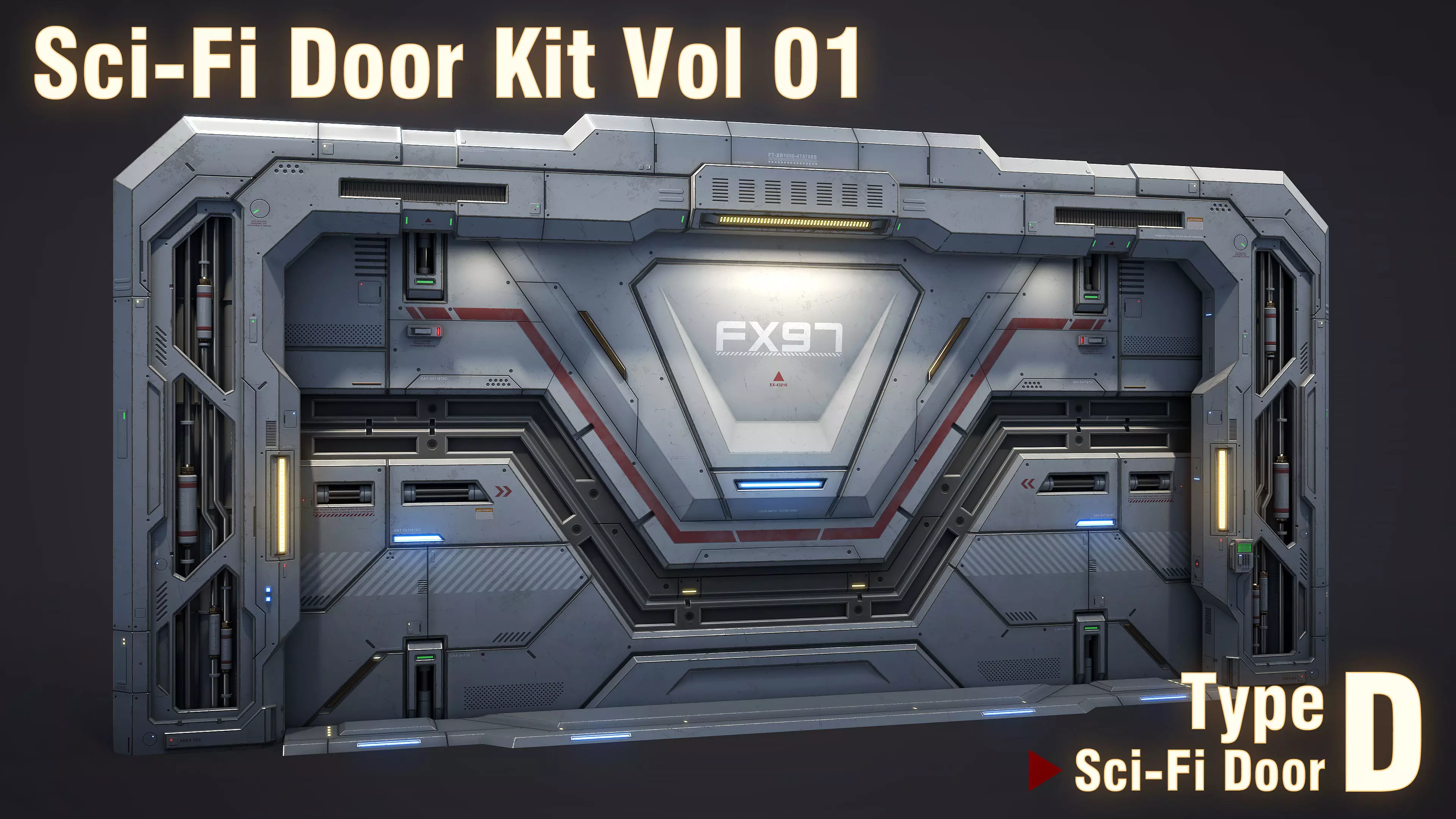 Sci-Fi Door Kit Vol 01-Type D-PBR Low-poly 3D model_0