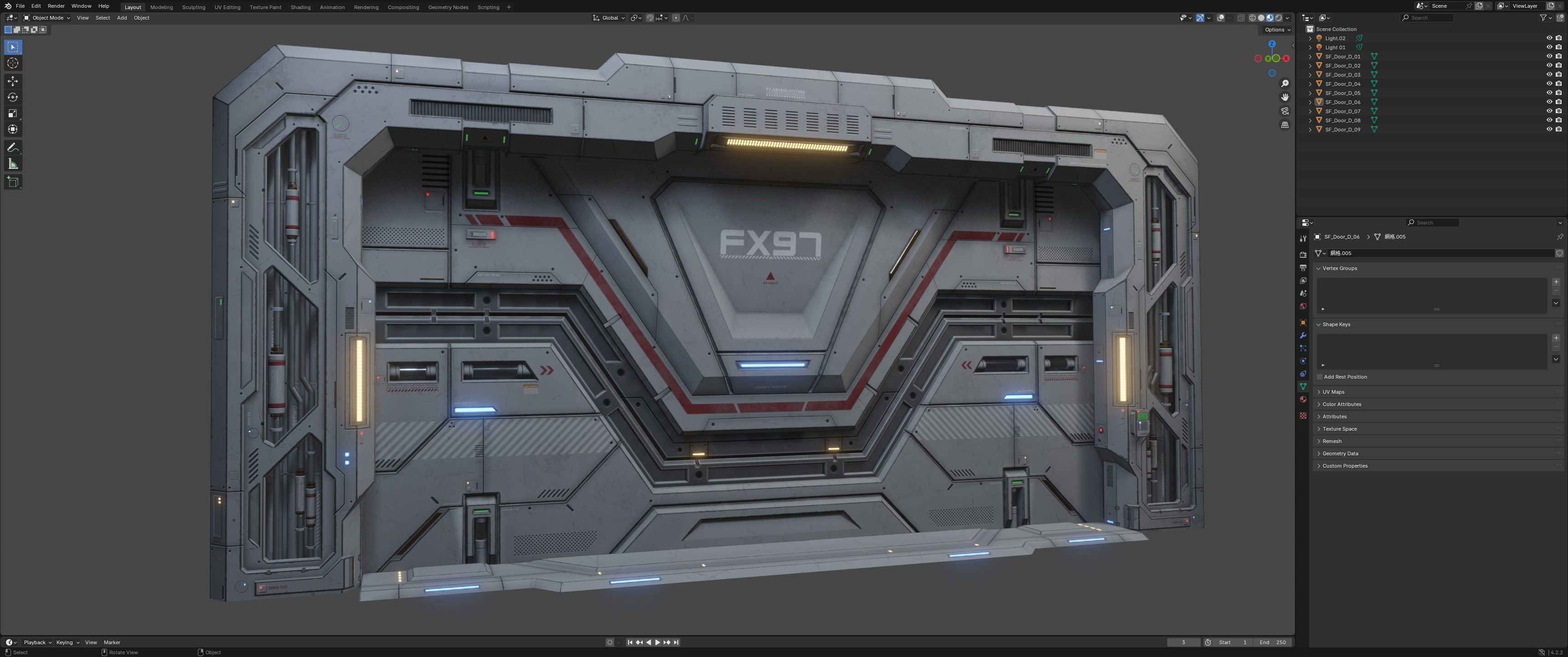 Sci-Fi Door Kit Vol 01-Type D-PBR Low-poly 3D model_5