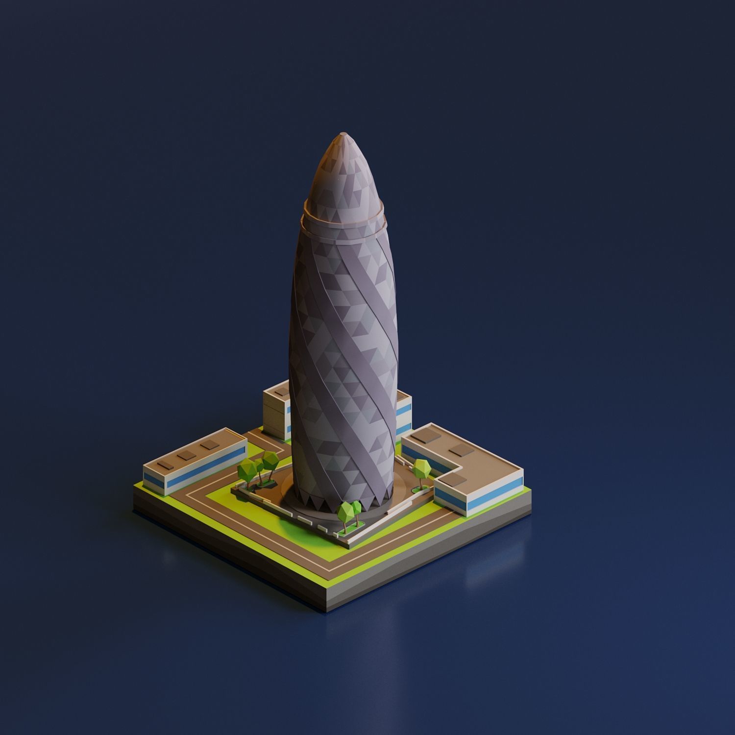 Gherkin Tower Low-poly 3D model_2