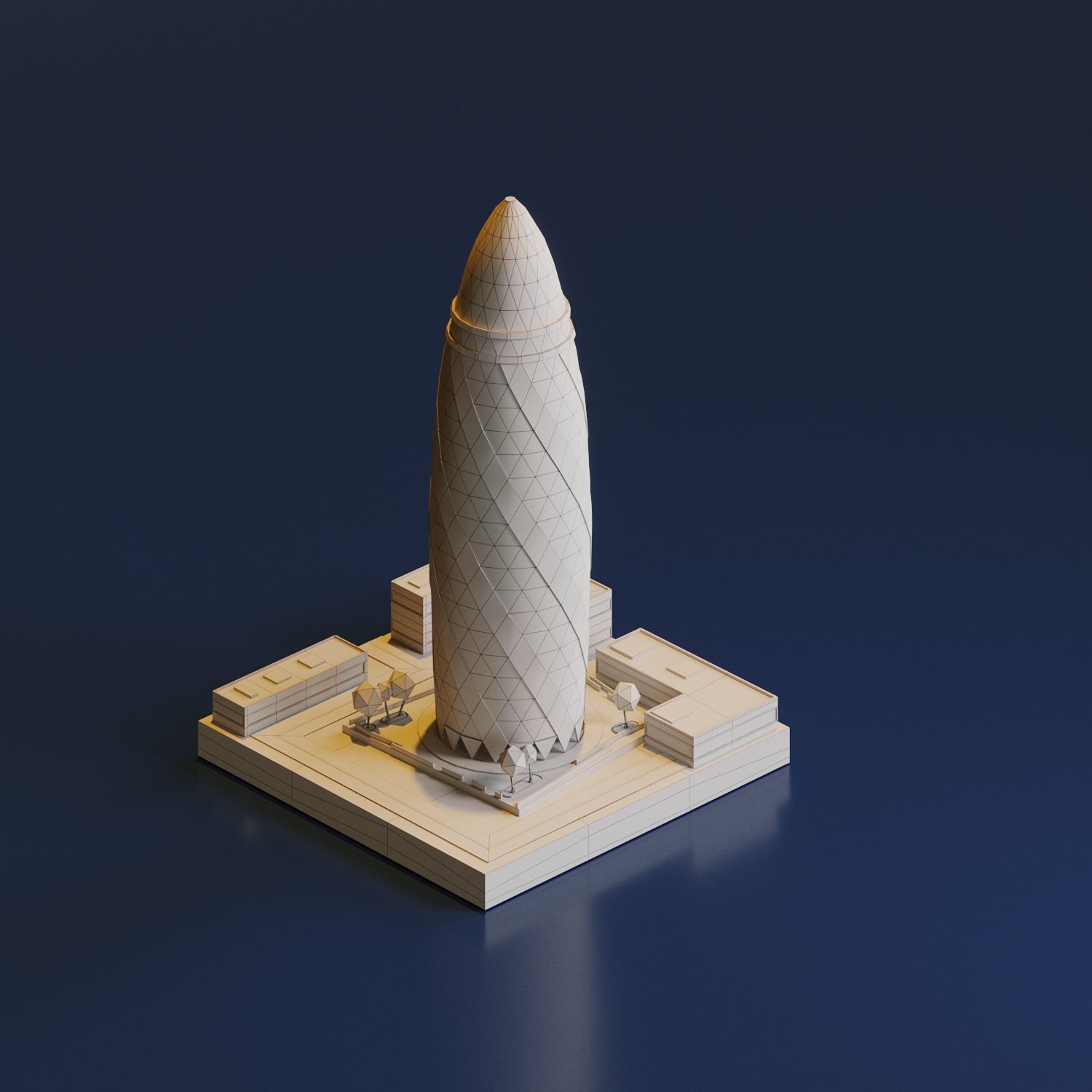 Gherkin Tower Low-poly 3D model_3