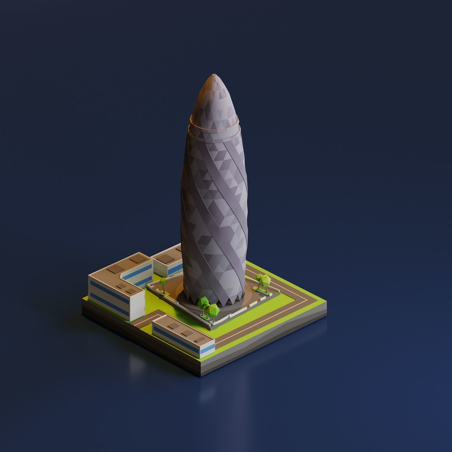 Gherkin Tower Low-poly 3D model_1