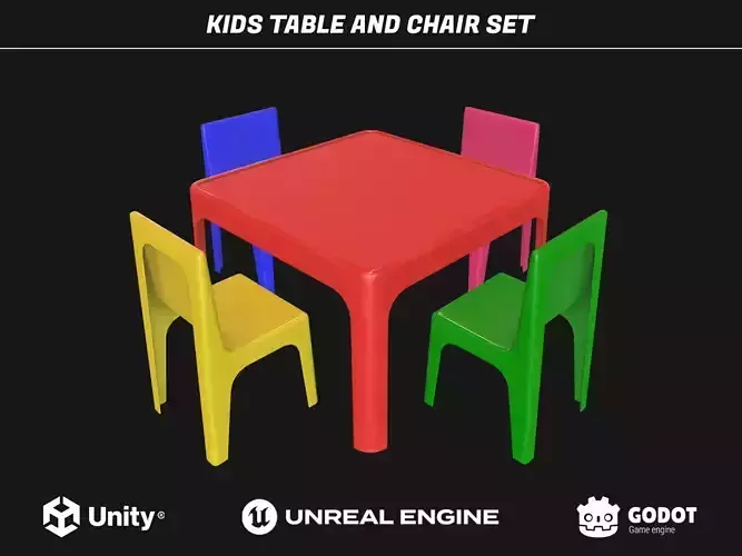 Kids Table and Chair Set Low-poly 3D model Kids Table and Chair Set Low-poly 3D model