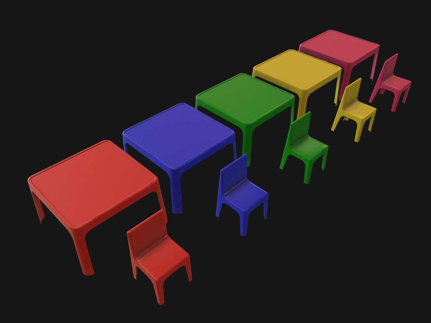 Kids Table and Chair Set Low-poly 3D model_1