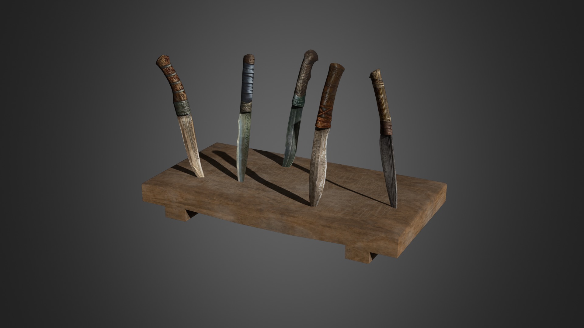 Ancient knives set Low-poly 3D model_8