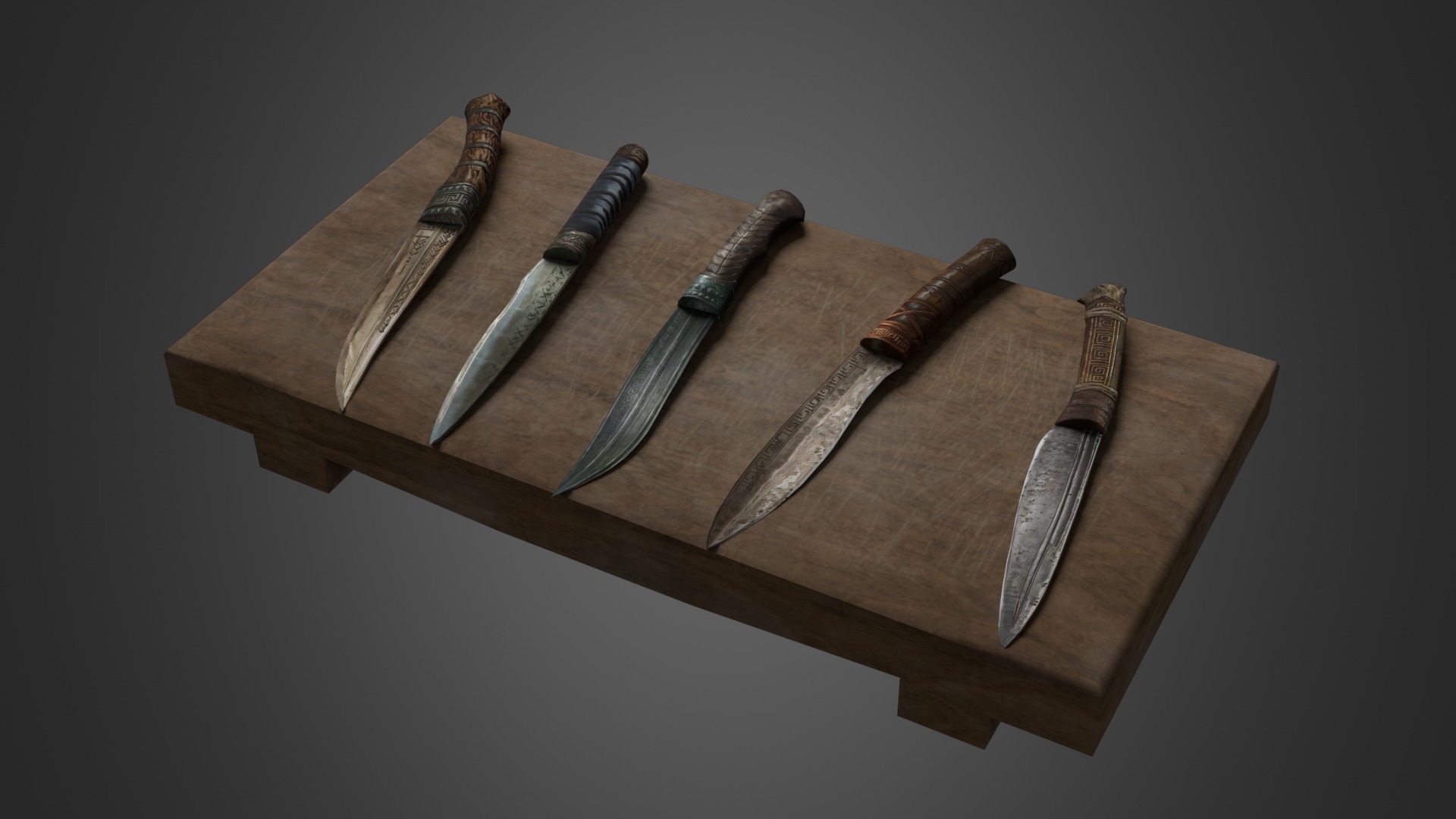 Ancient knives set Low-poly 3D model_1