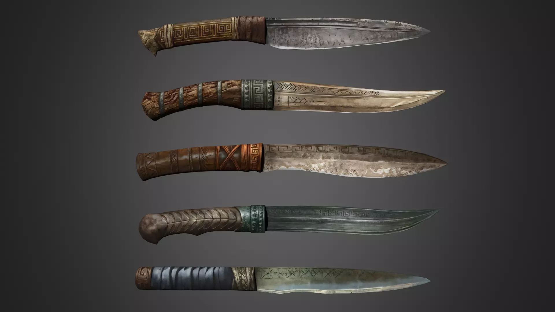 Ancient knives set Low-poly 3D model_0