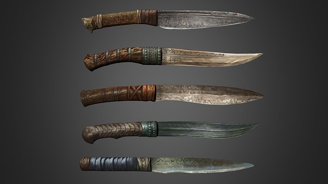 Ancient knives set Low-poly 3D model