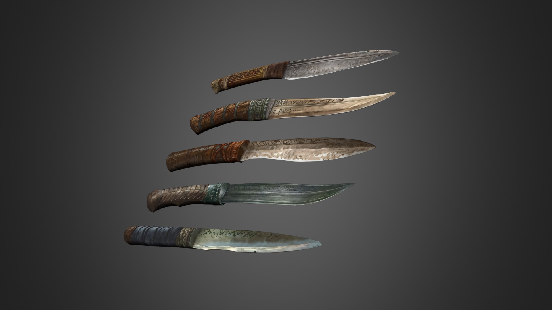 Ancient knives set Low-poly 3D model_7