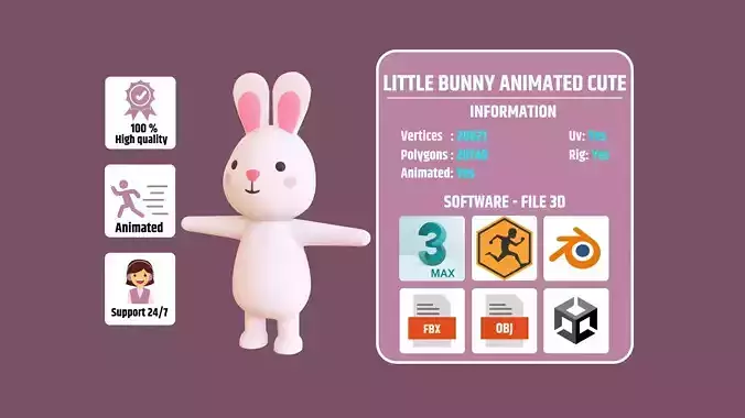 High-Quality 3D Bunny Animated Cartoon  Low-poly 3D model